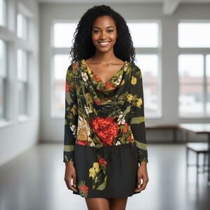 Floral Black Mini Dress